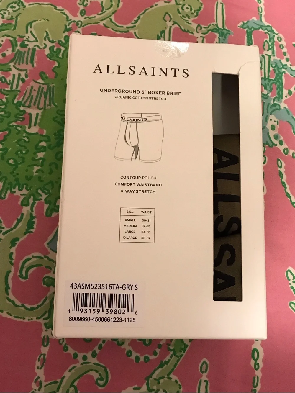 AllSaints 2 Pk Underground 5” gray Boxer Briefs Organic Cotton stretch size smal
